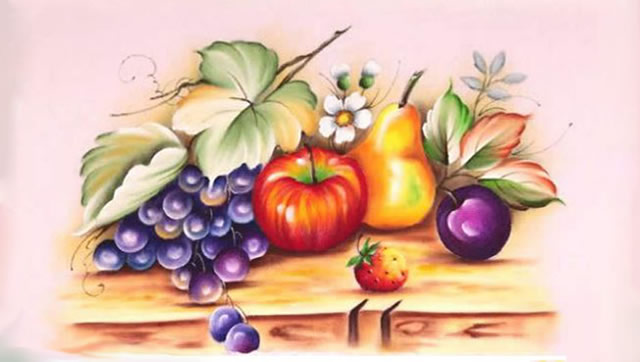 riscos de frutas - pintura de frutas sobre a mesa