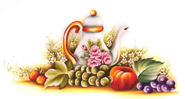 Pintura em tecido flores e frutas