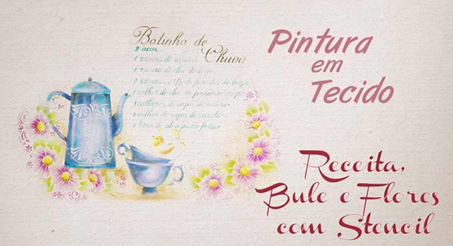 pintura com stencil em pano de prato - receita e bule