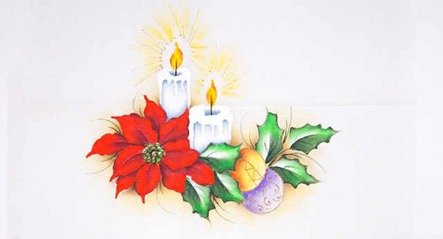 pano de prato de Natal - velas e flor de Natal