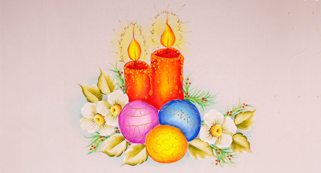 pintura de velas, bolas natalinas e flores