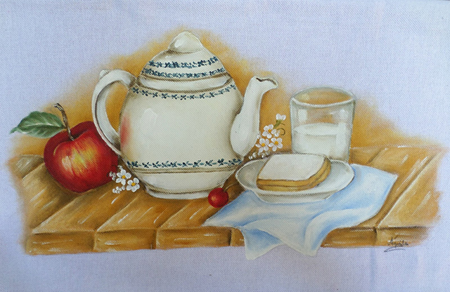 pintura em tecido bule café da manhã
