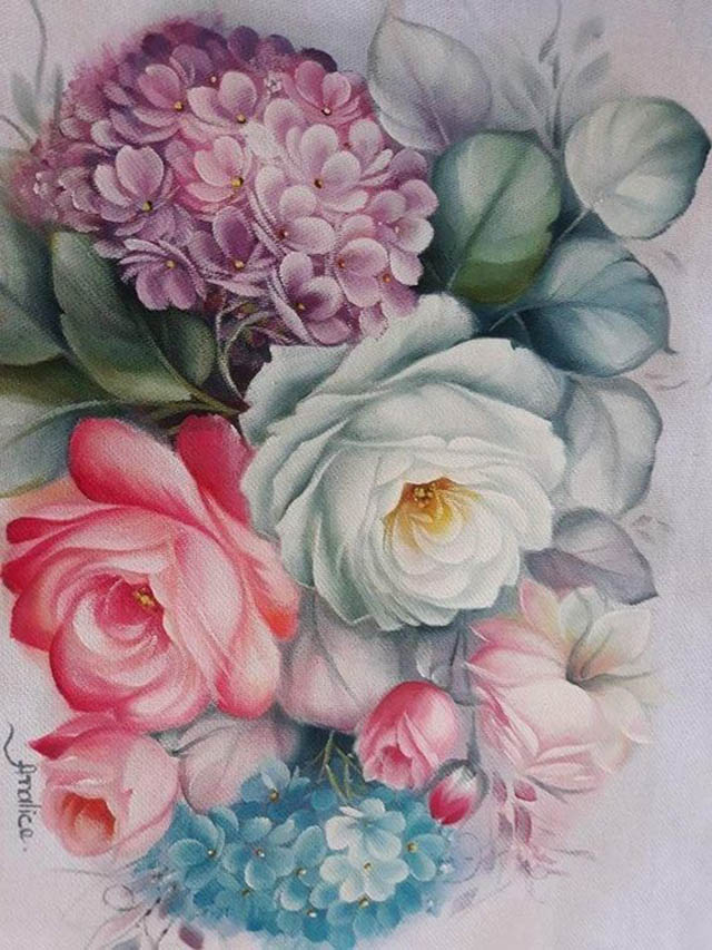 pintura em tecido de flores