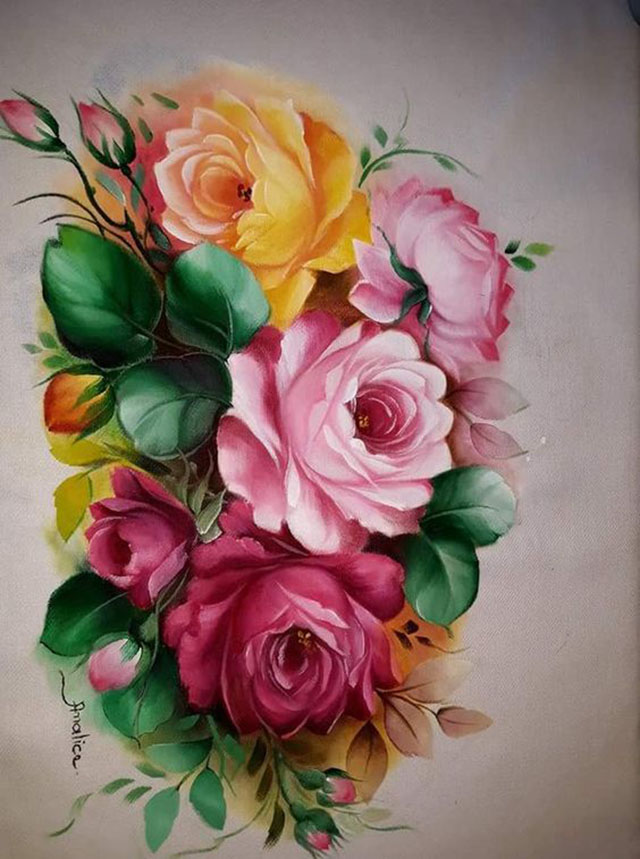 pintura em tecido de flores