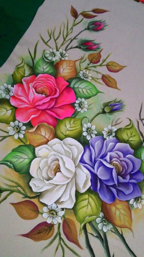 pintura em tecido de flores