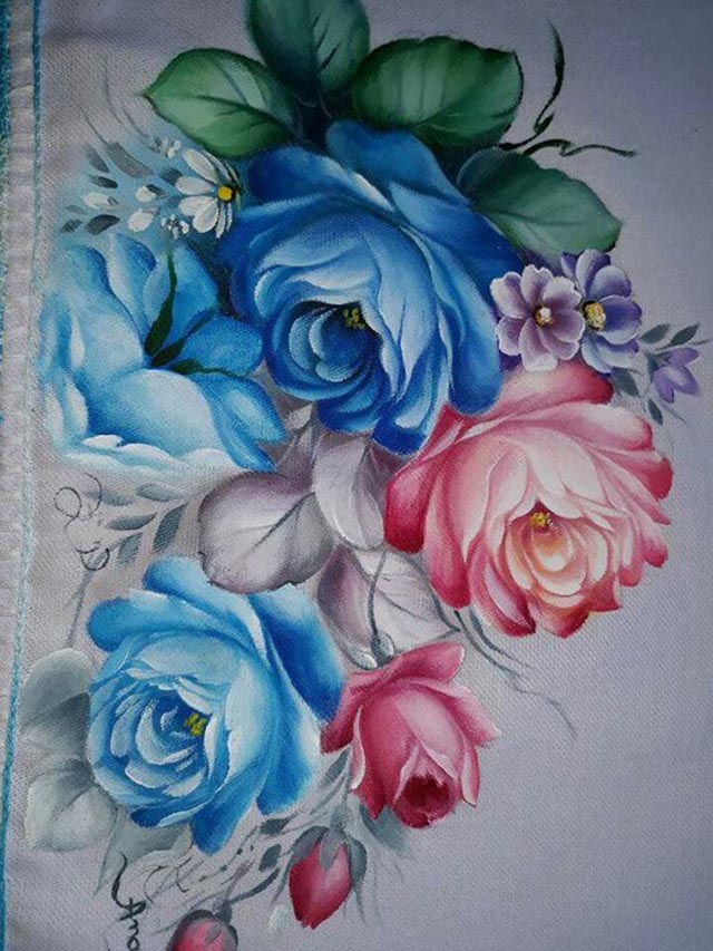 pintura em tecido de flores