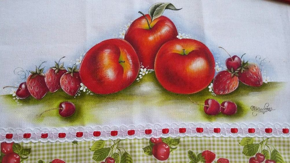pintura de frutas em tecido