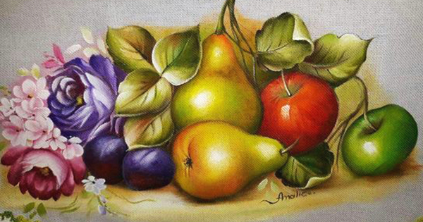 pintura de frutas em tecido