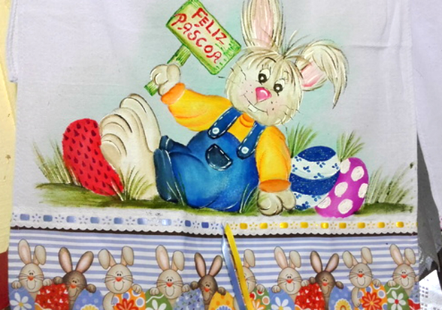Pintura de coelho em pano de prato