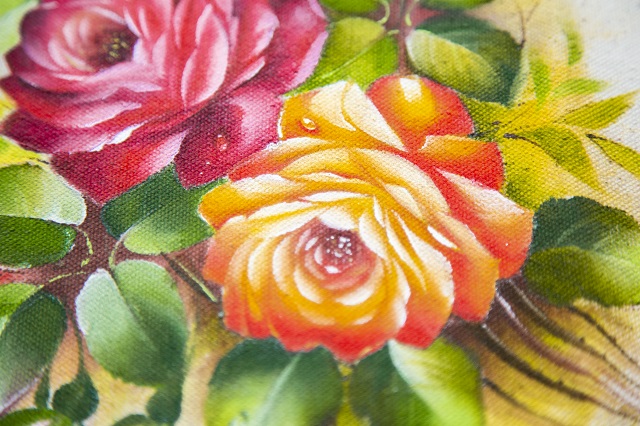 Pintura de rosas vermelha e laranja 